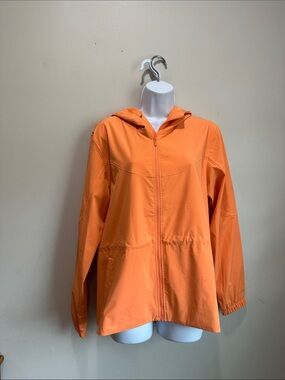 Lululemon Athletica Orange Raincoat with Hood and Water-Resistant Fabric